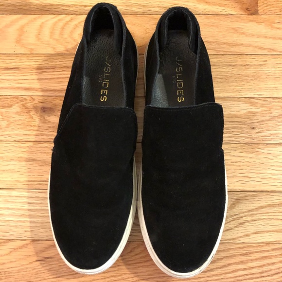 J Slides Black Suede Perrie Slip-On Sneakers - Picture 1 of 11